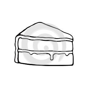 Doodle of a piece of cake with glaze cream fondant and confiture