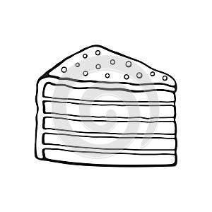 Doodle of a piece of multilayered cake with glaze cream and sugar dragees