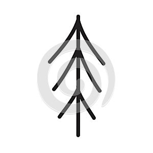 Doodle pine tree in line art isolated on white background. Cute hand drawn nature symbol