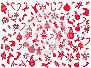 Doodle red color Christmas patterns holiday background