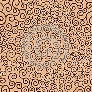 Doodle red swirls and spirals on beige background. Seamless abstract vintage pattern.