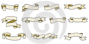 Doodle of ribbon banner illustrations isolated on a white background. hand drawn  vector illustration