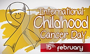 Doodle Ribbon and Golden Colored for International Childhood Cancer Day, Vector Illustration