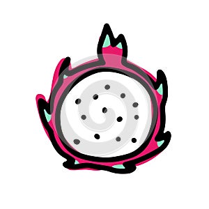 Doodle ripe dragon fruit. Pink, green pitahaya