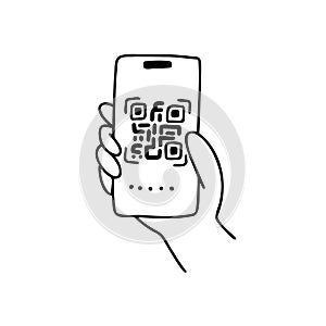 doodle scan qr code illustration vector isolated background. hand drawn line style