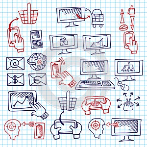 Doodle scheme seo communication with icons.