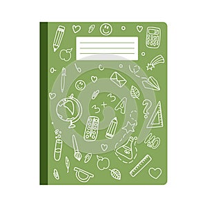 Doodle. School notebook with doodle drawings. Back to school. Vector illustration