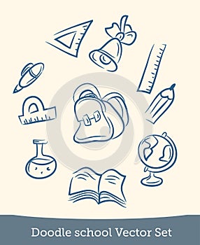 Doodle school set isolated on white background. Vector