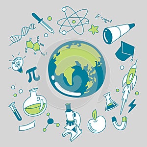 Doodle science icons vector set