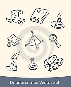 Doodle science set isolated on white background. Vector