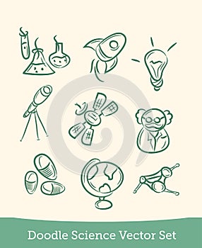 Doodle Scince set isolated on white background. Vector