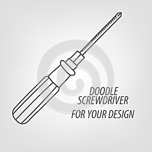 Doodle screwdriver. Under construction concept object. Vector illustration