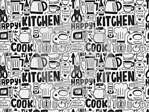Doodle seamless Cooking and kitchen background