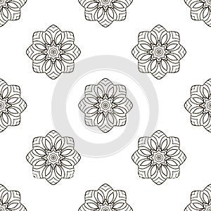 Black and white seamless doodle pattern. Hand drawn