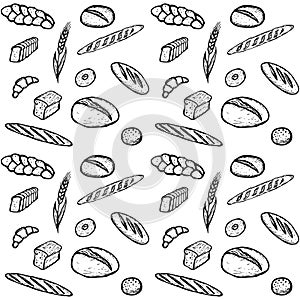 Doodle seamless pattern of bakery products