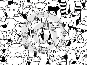 Doodle seamless pattern. Cartoon monster.