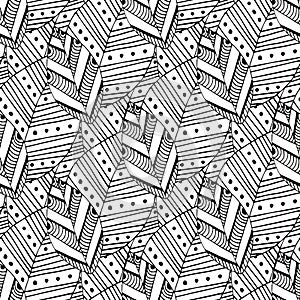 Doodle seamless pattern with ethnic leaves. Creative spring textile swatch or packaging design. Zentangle coloring page