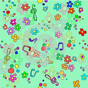 Doodle seamless pattern with flowers and swirls, photo