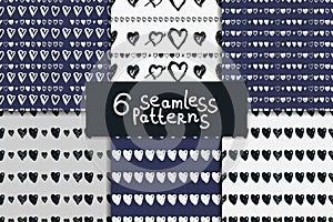 Doodle seamless pattern set with hearts