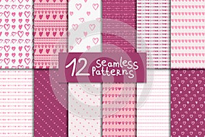 Doodle seamless pattern set with hearts