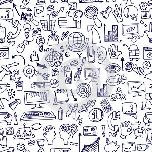 Doodle seo icons in seamless pattern.eps