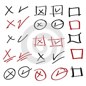 Doodle set of check mark and wrong mark