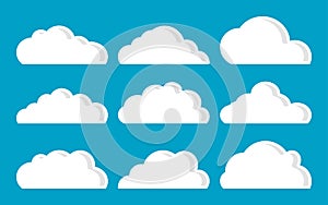 Doodle Set of Cloud Icons in trendy flat design style on blue background