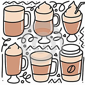 doodle set of coffe cups hand drawing