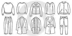 Doodle set of female clothes for spring, autumn