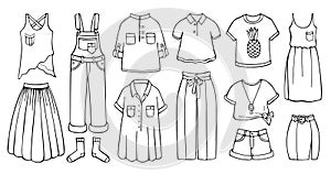 Doodle set of female clothes for spring and summer