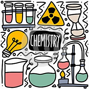 doodle set of hand drawn chemistry tools