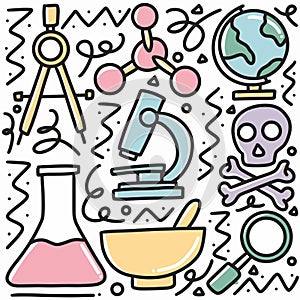 doodle set of hand drawn chemistry tools
