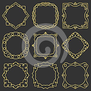 Doodle set hand drawn element for frames, logo, yoga, ethnic design. Gold, glitter, glitter. Set No. 8 of 9 items.