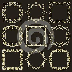 Doodle set hand drawn element for frames, logo, yoga, ethnic design. Gold, glitter, glitter. Set No. 5 of 9 items.