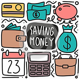 doodle set of hand saving money
