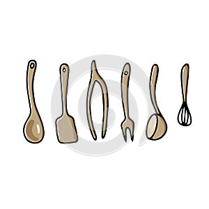 Doodle set of items for cooking food