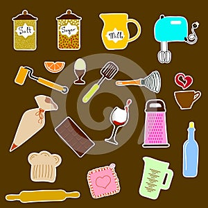 Doodle set - kitchen tools and backery