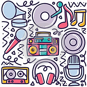 doodle set of music tools hand drawing