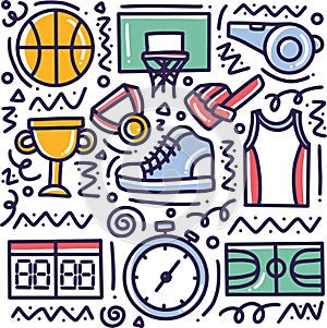 doodle set of sports hand drawing