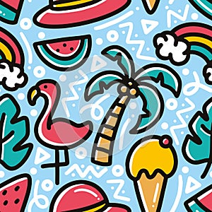 doodle set of summer holiday on the beach