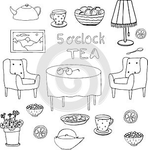 Doodle set of teatime icons