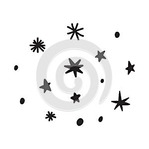Doodle set of vector stars sparkle icon, surface icon. Glowing light effect stars and shining burst.