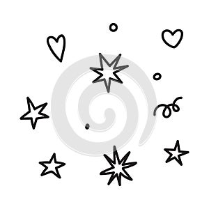 Doodle set of vector stars sparkle icon, surface icon. Glowing light effect stars and shining burst.