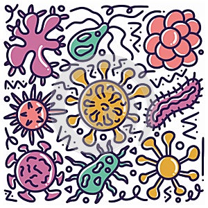 doodle set of virus corona drawing