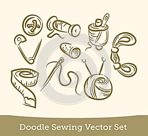 Doodle sewing set isolated on white background. Vector