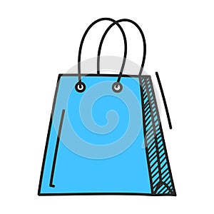 Doodle shopping bag icon. Hand drawn style