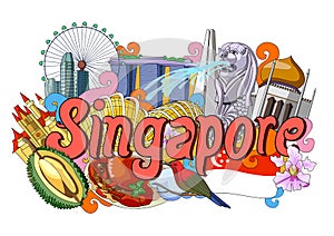 Doodle showing Architecture and Culture of Singapore