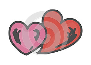 Doodle simple hearts drawing bright. sketch vector