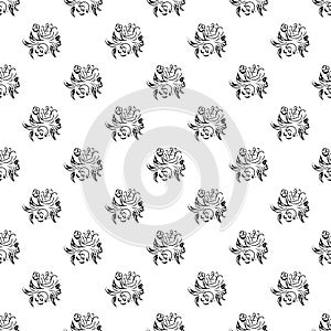 Doodle simple vector seamless pattern of hand-drawn peonies. Seamless pattern of hand-drawn peonies. Isolated on white background