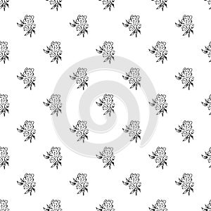 Doodle simple vector seamless pattern of hand-drawn peonies. Seamless pattern of hand-drawn peonies. Isolated on white background